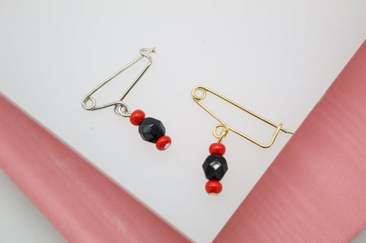 18K Gold Filled Azabache Red And Black Bead Pin-0