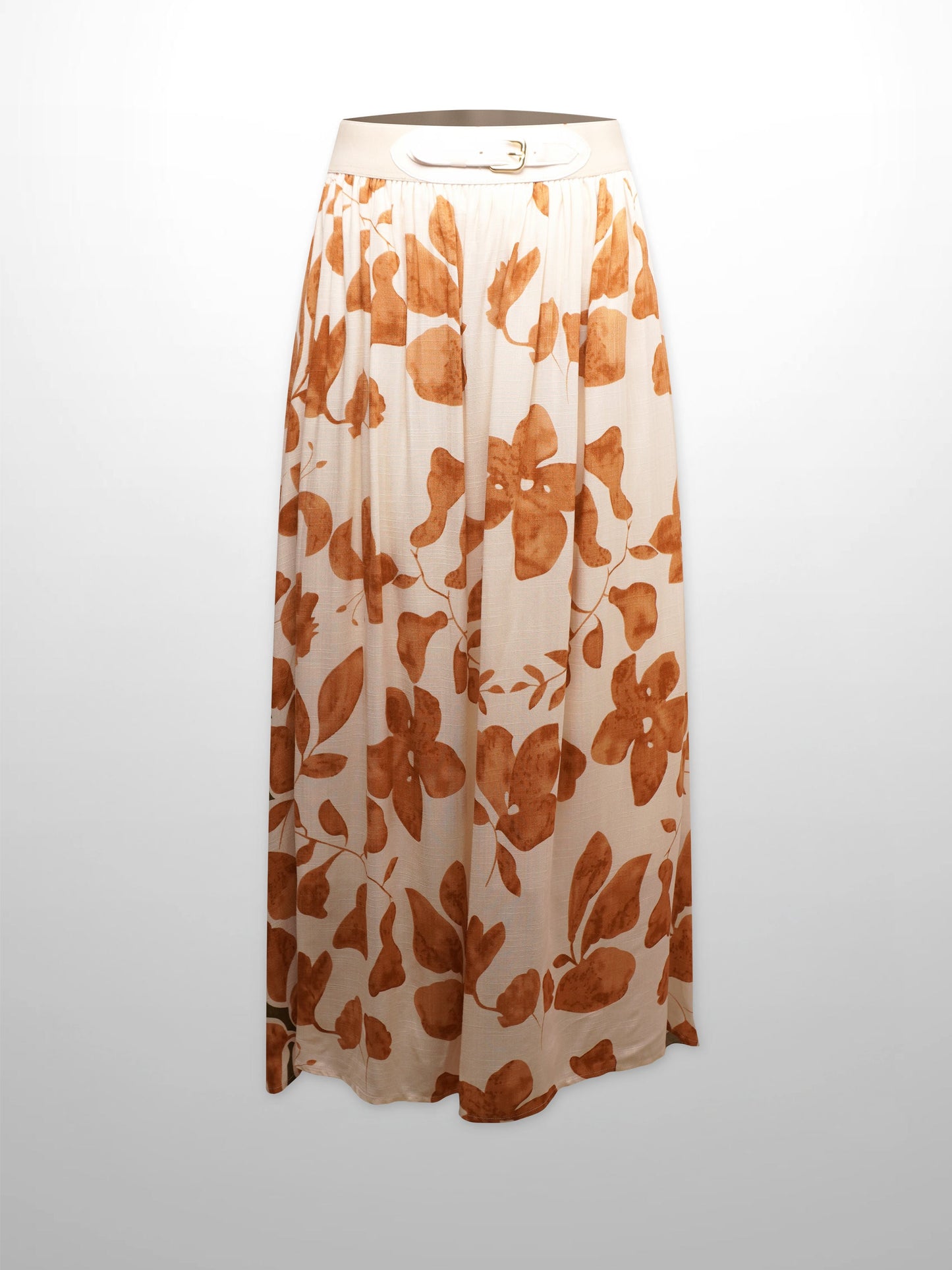 Leather Buckle Skirt-Tan Floral-0