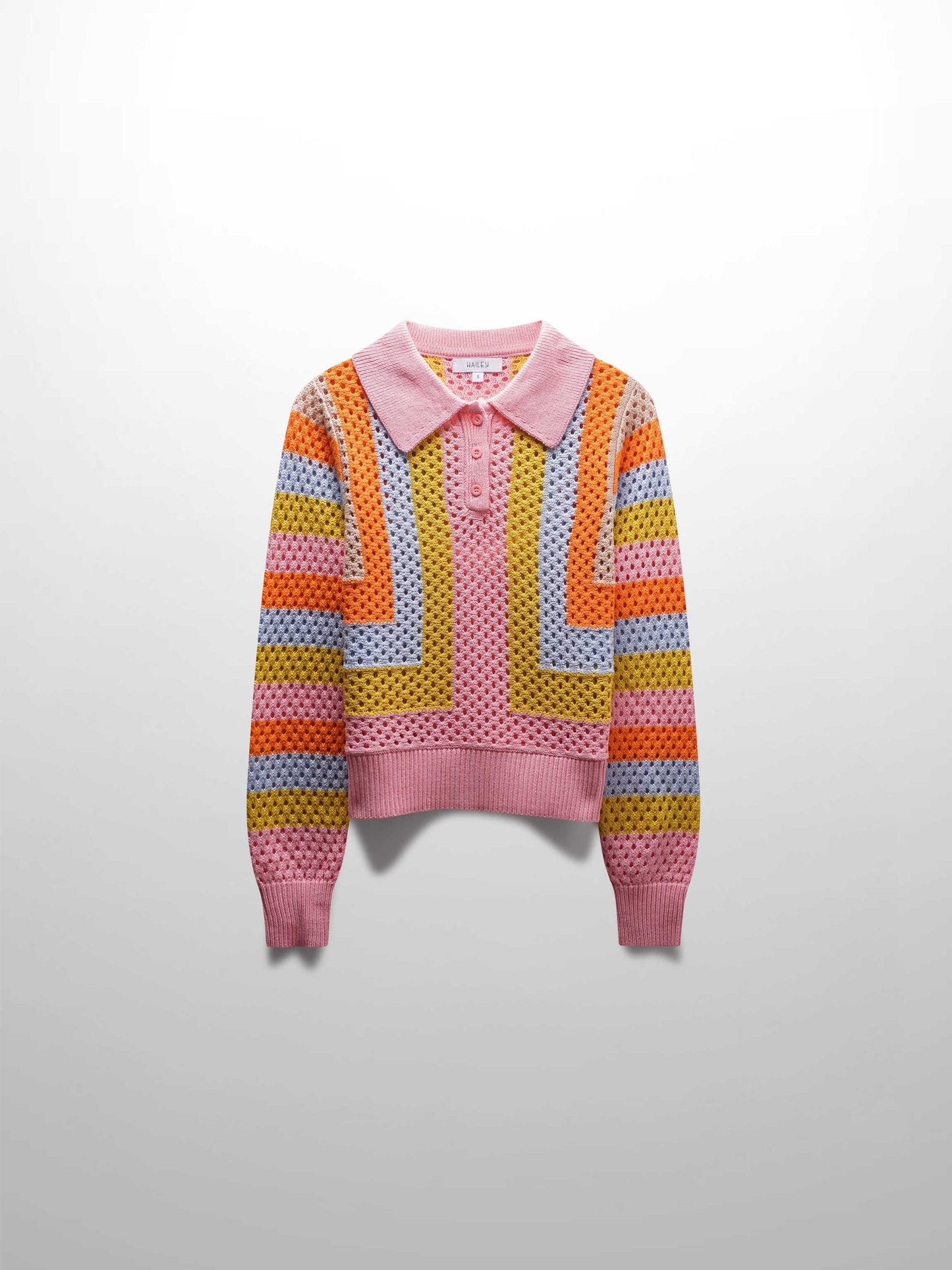 Mesh Striped Polo Sweater-Pink-0
