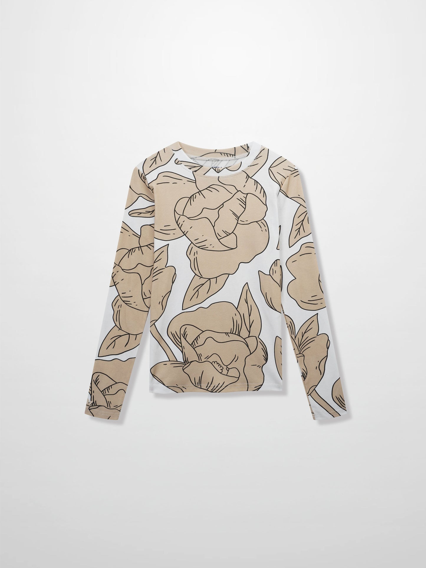 Basic Printed T-shirt-Oversized Tan Floral-0