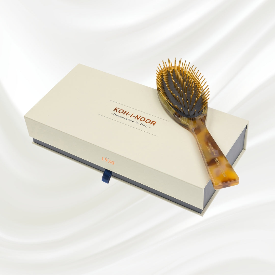 Luxury Pneumatic Hair Brush with Gold Plated Metal Pins - Honey-1