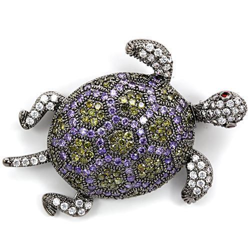 1W127 - Ruthenium Brass Brooches with AAA Grade CZ  in Multi Color-0