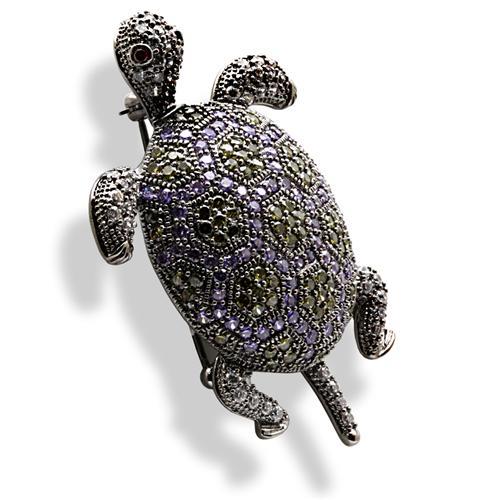1W127 - Ruthenium Brass Brooches with AAA Grade CZ  in Multi Color-3