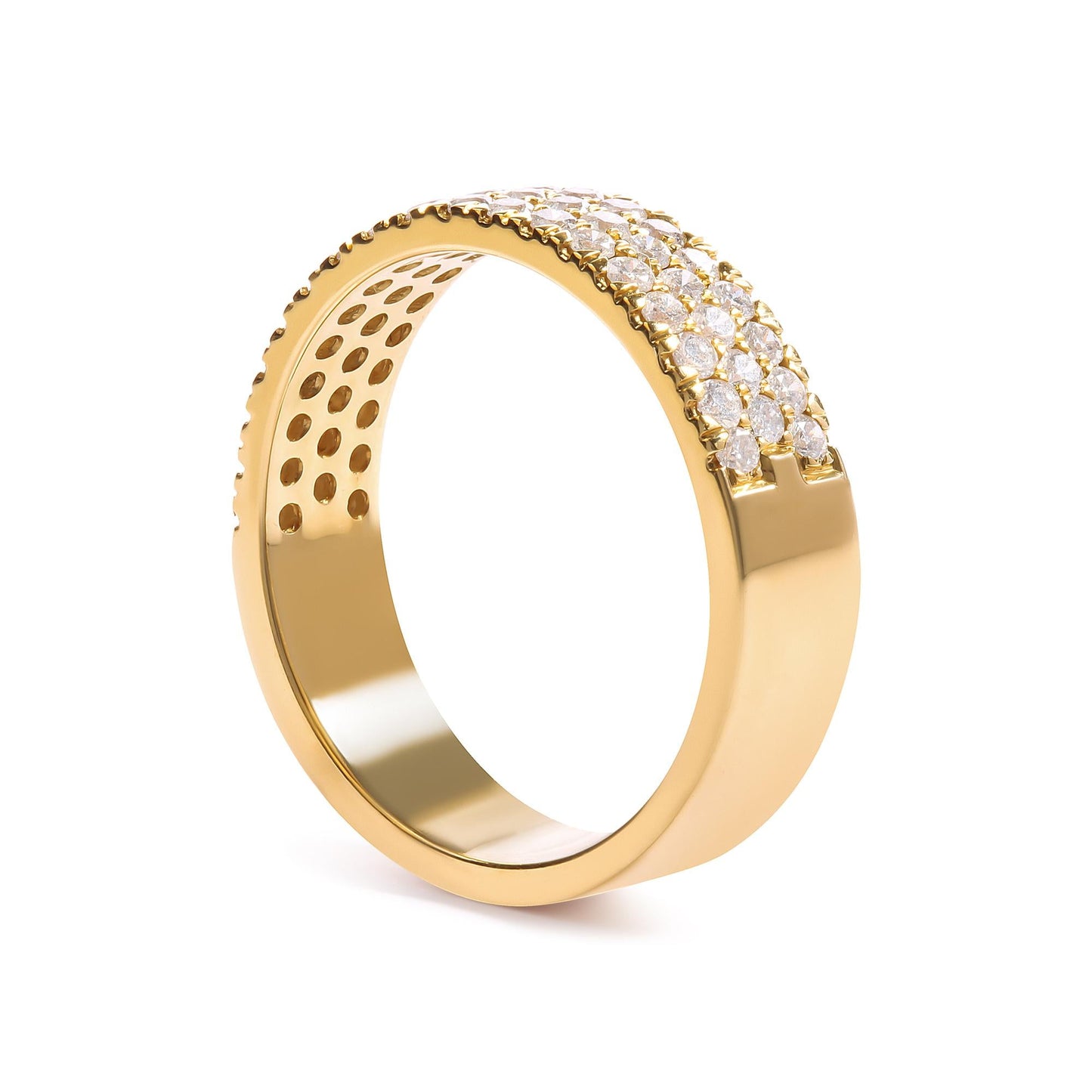 14K Yellow Gold Pave Set 3/4 cttw Multi Row Diamond Band Ring (H-I Color, SI2-I1 Clarity)-1