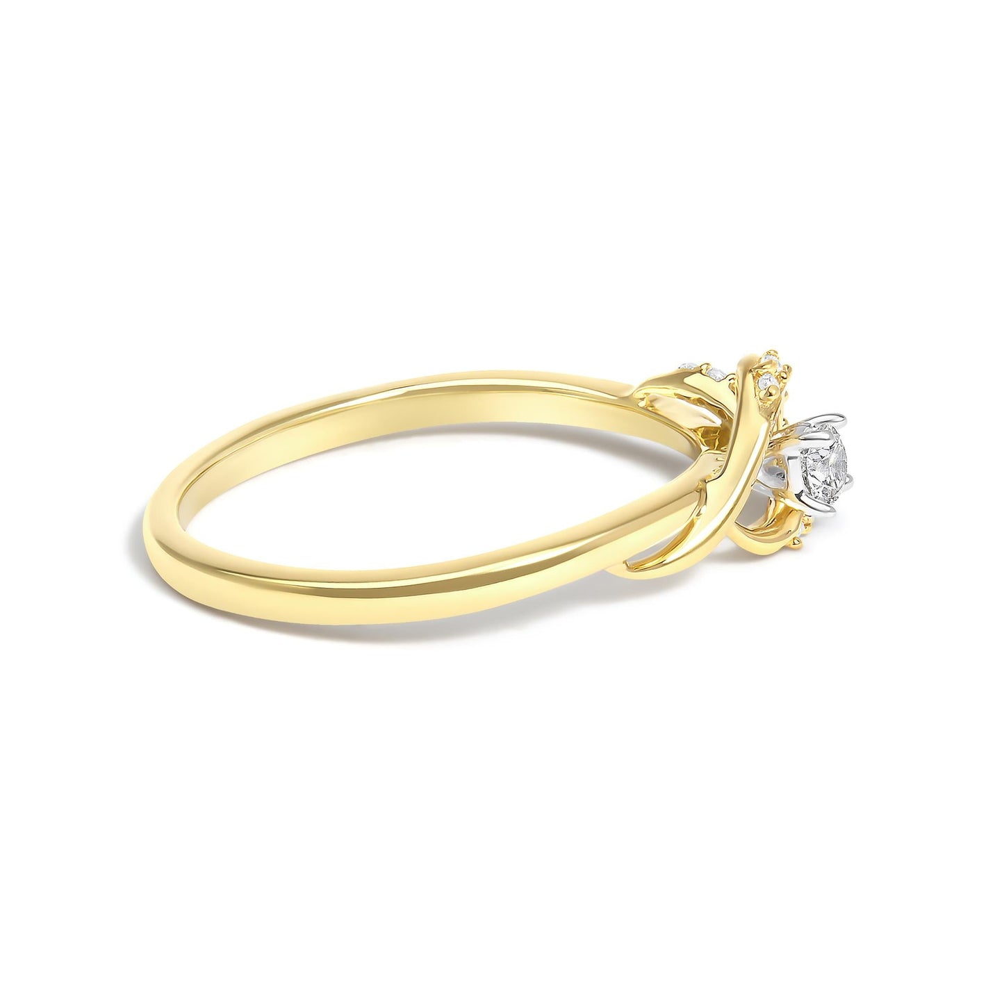 14K Yellow Gold Flash Plated .925 Sterling Silver 1/6 Cttw Diamond Swirl and Halo Promise Ring (I-J Color, I3 Clarity)-1