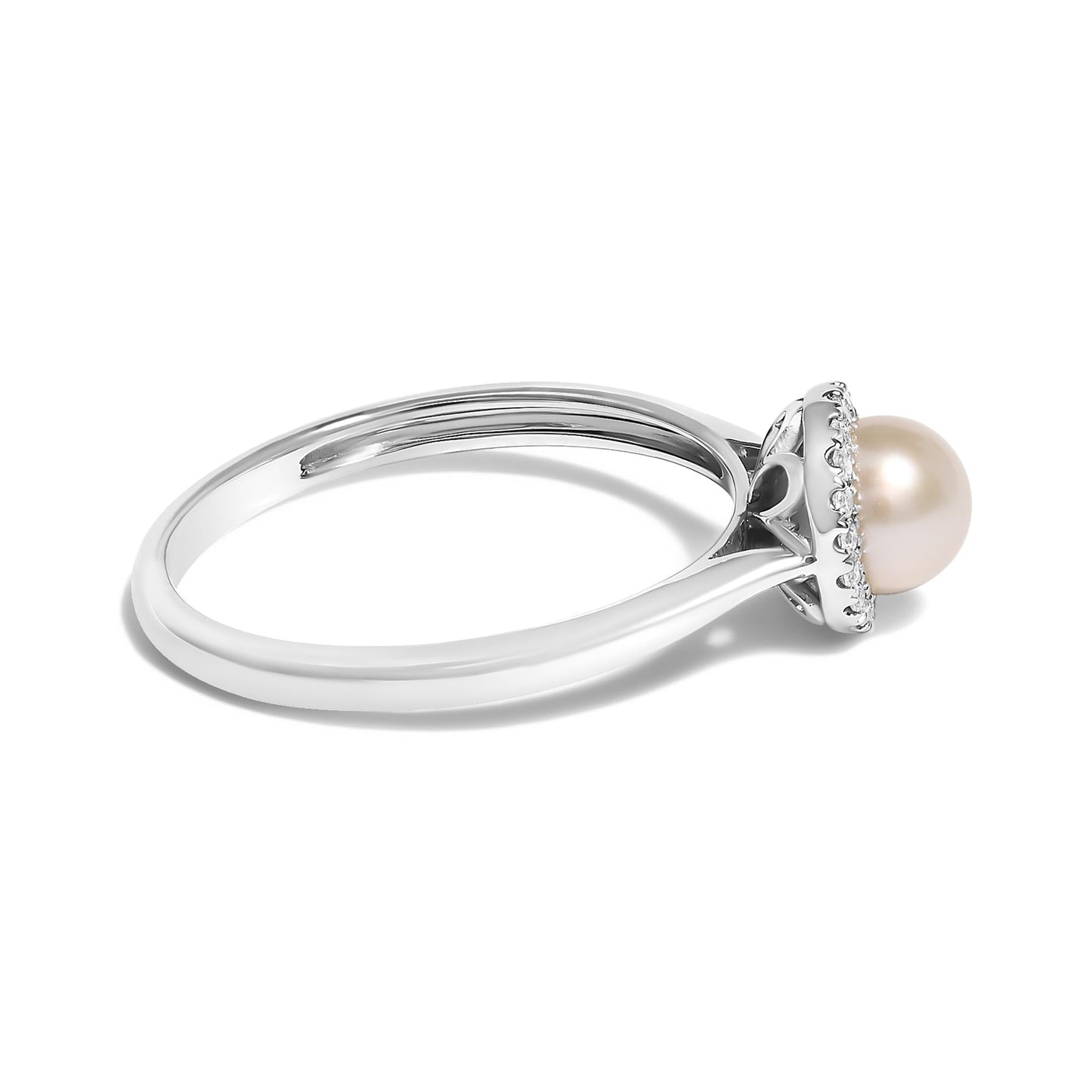 10K White Gold 5MM Cultured Freshwater Pearl and Diamond Halo Ring (I-J Color, I1-I2 Clarity)-1