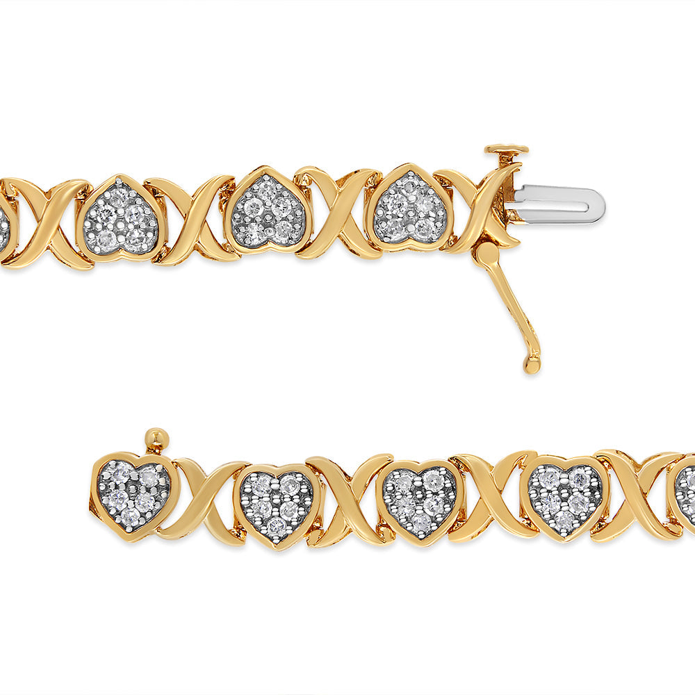 14KY Yellow Gold Plated .925 Sterling Silver 1.00 Cttw Diamond Heart and X Link Bracelet (I-J Color, I3 Clarity) - 7.25" Inches-1