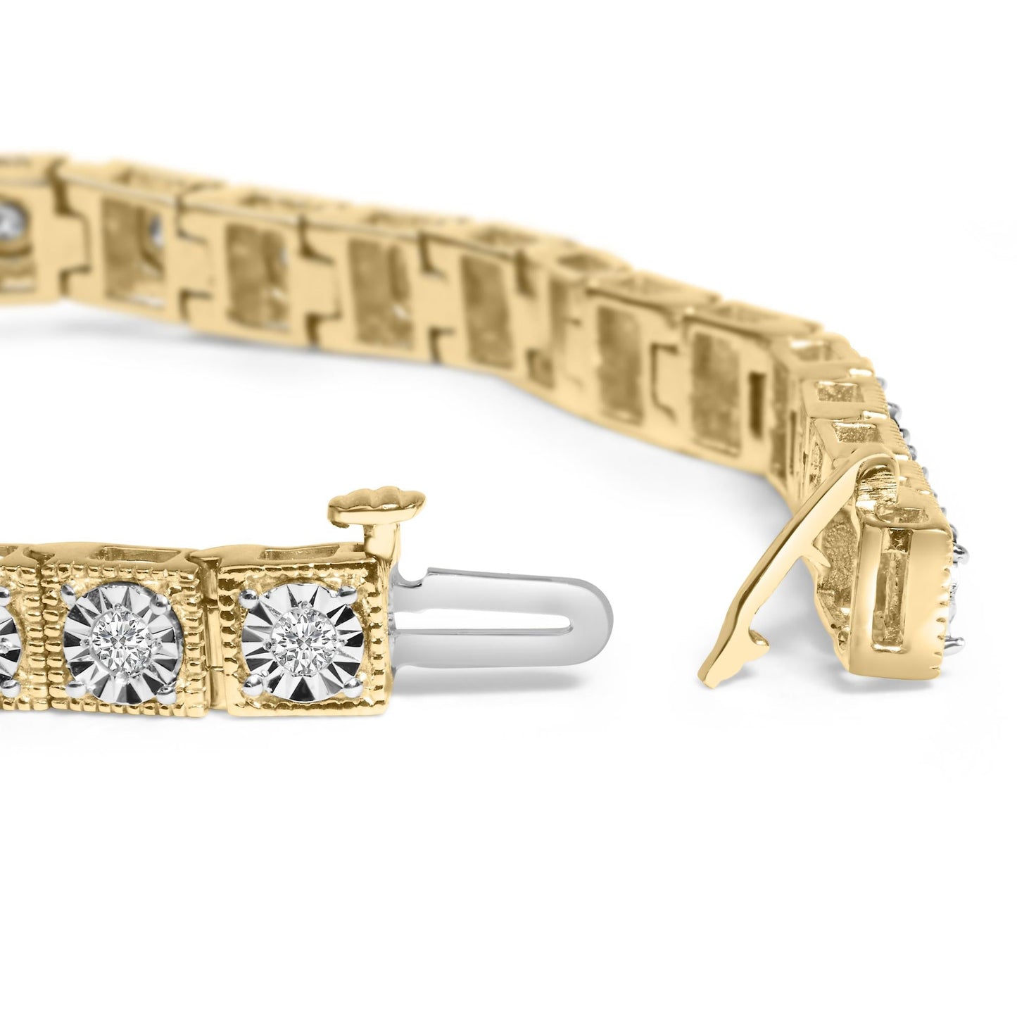 14K Yellow Gold Plated .925 Sterling Silver 1.0 Cttw Miracle Set Diamond Milgrain Link Tennis Bracelet (I-J Color, I2-I3 Clarity) - 7" Inches-1