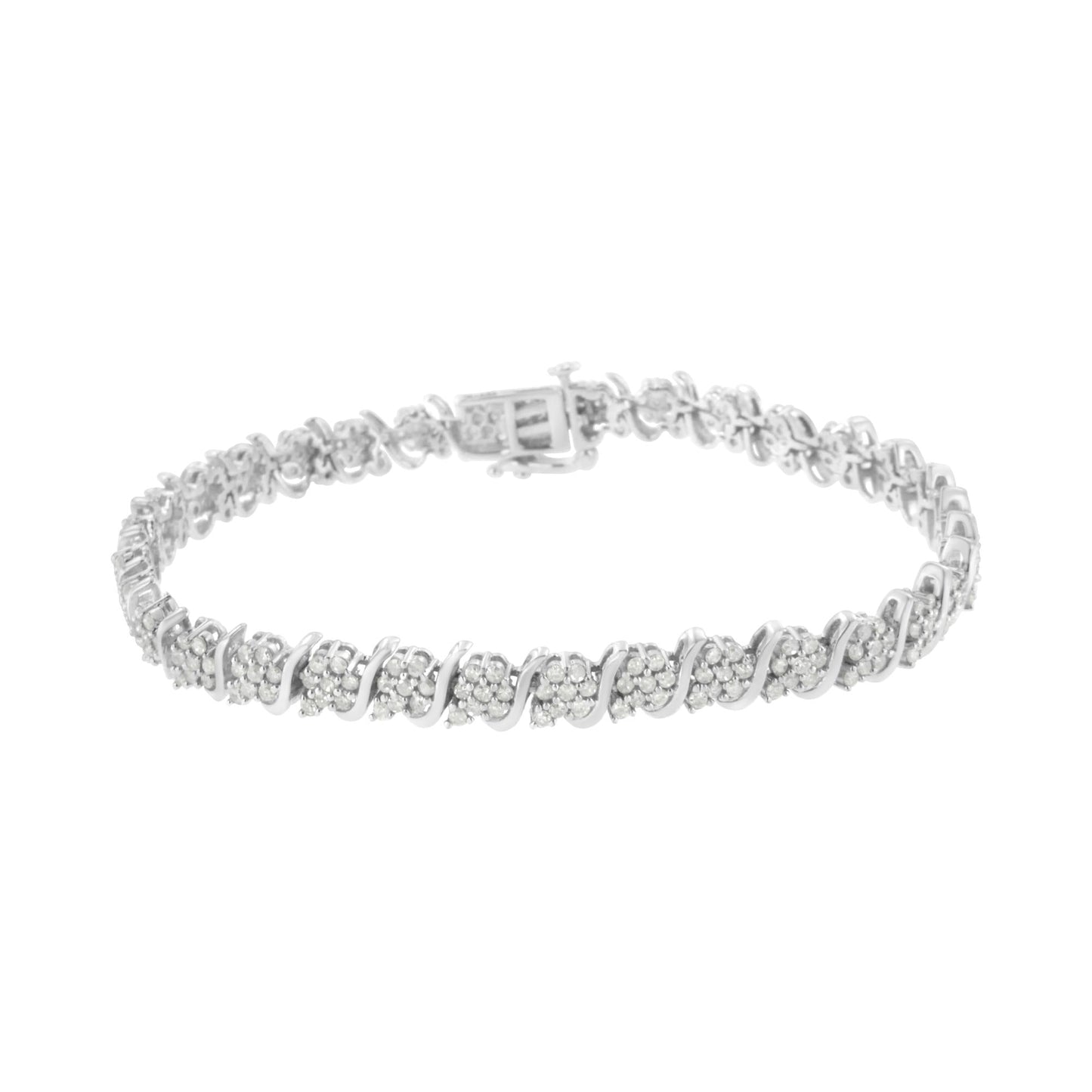 .925 Sterling Silver Diamond Floral Cluster Link Bracelet (2 3/4 cttw, I-J Color, I3 Clarity) - Size 7.25"-1