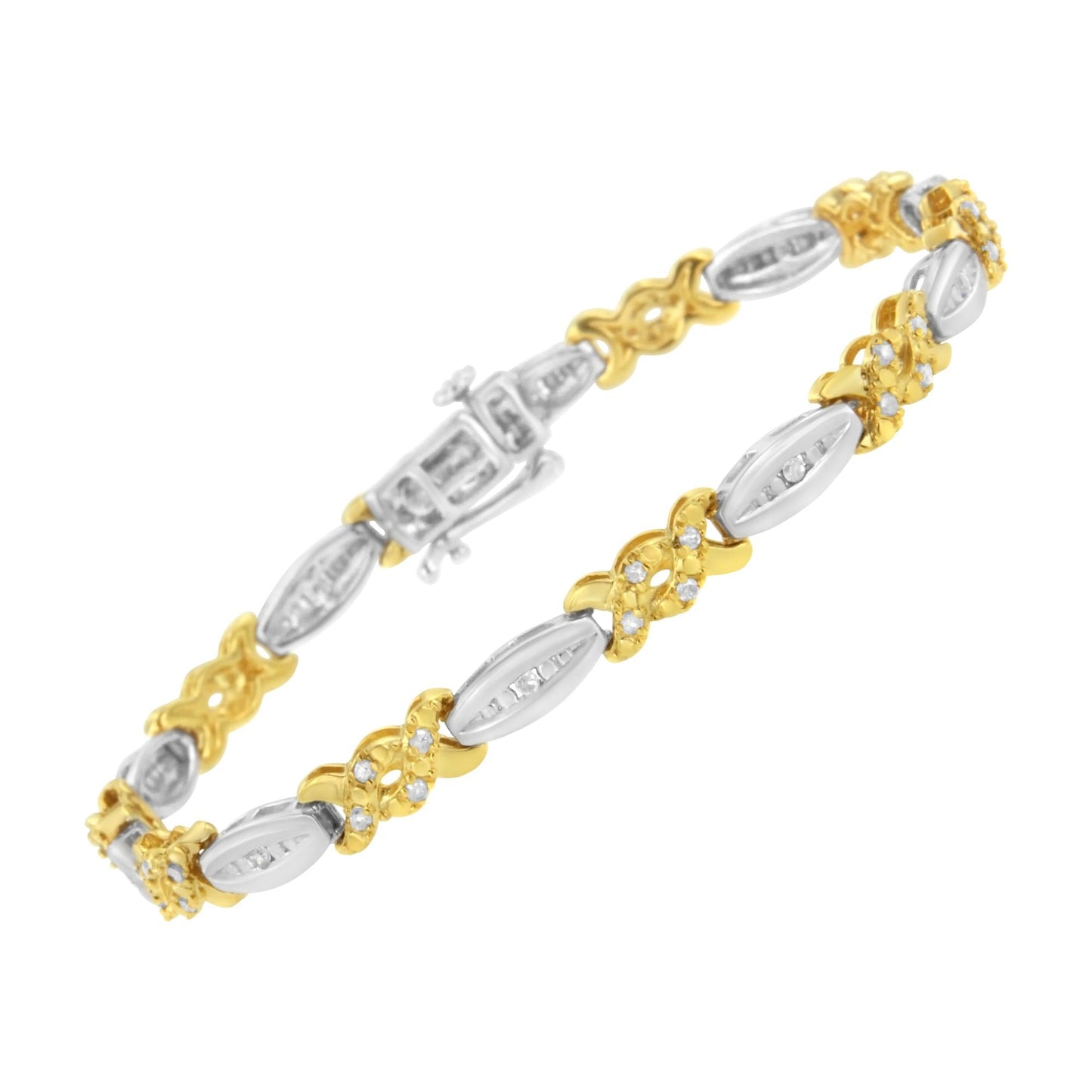 10K Yellow Gold Plated .925 Sterling Silver 1/2 cttw Channel Set Round-cut Diamond X Link Bracelet (I-J Color, I2-I3 Clarity) - Size 7.25"-1