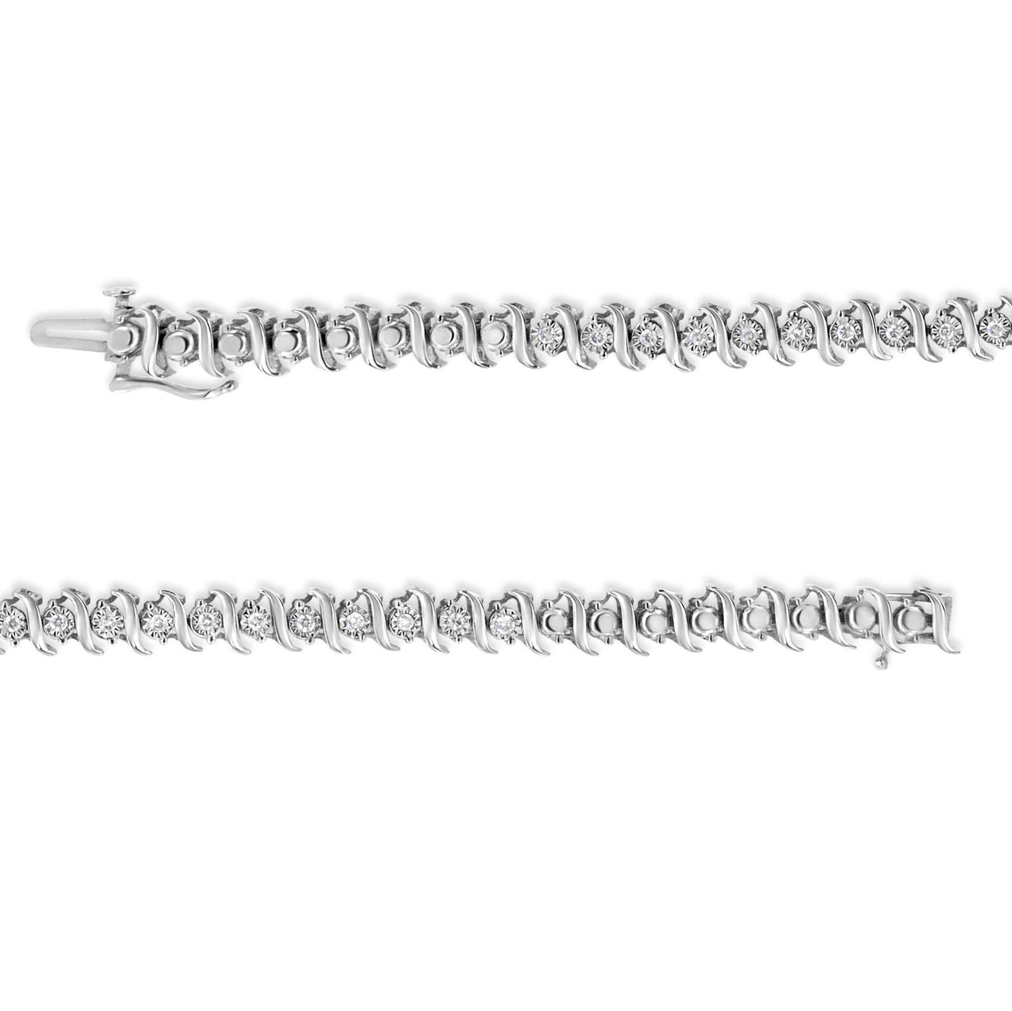 .925 Sterling Silver 1/2 Cttw Diamond Miracle Set "S" Link Tennis Bracelet - (J-K Color, I2-I3 Clarity) - Size 7.50-1