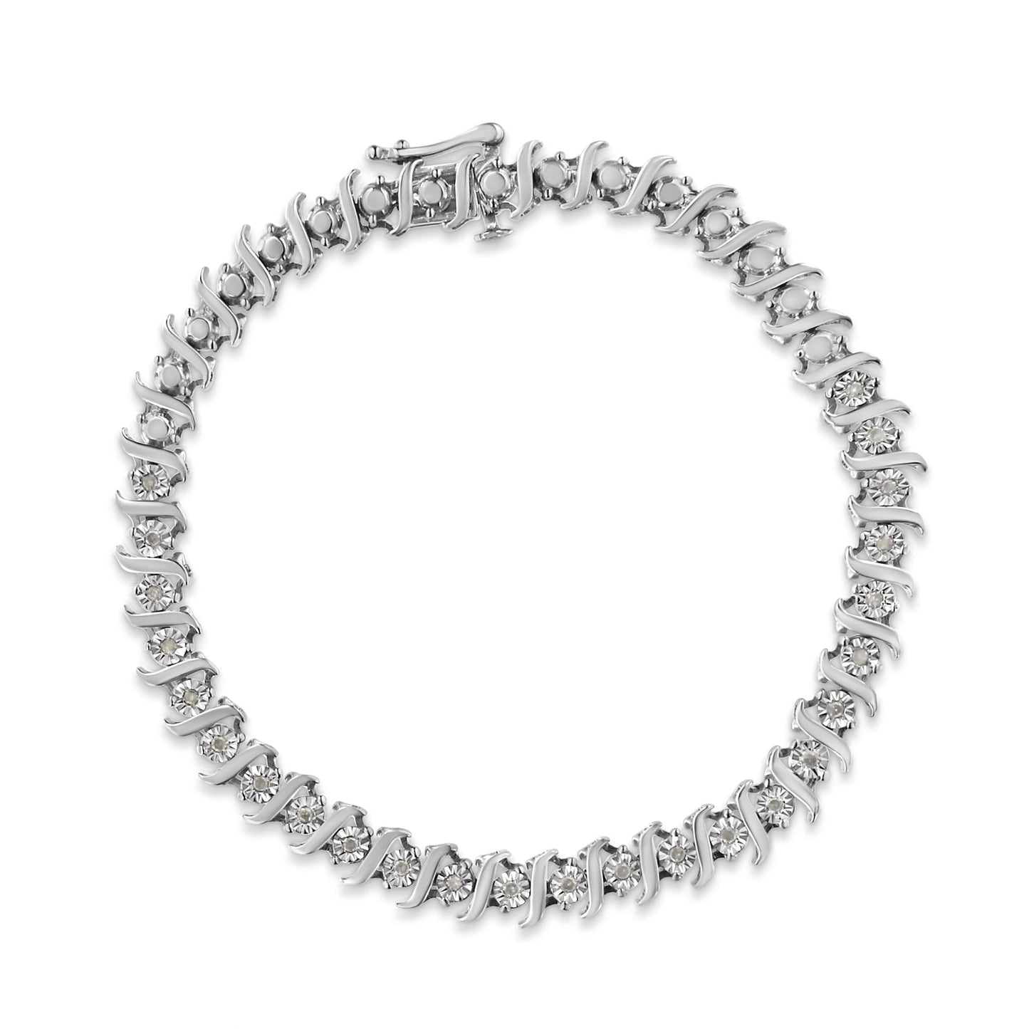 .925 Sterling Silver 1/4 Cttw Diamond Miracle-Set "S" Link Tennis Bracelet (I-J Color, I3 Clarity) - Size 7.25" Inches-1