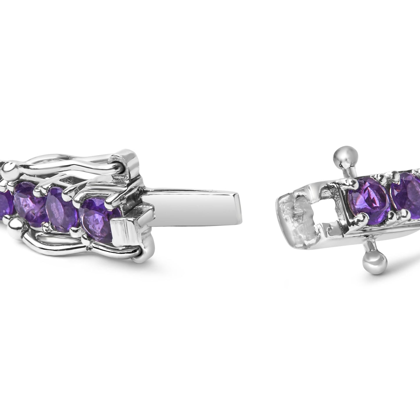 .925 Sterling Silver 7 3/8 Ctw Created Purple Amethyst Tennis Bracelet -7.25" Inches-1