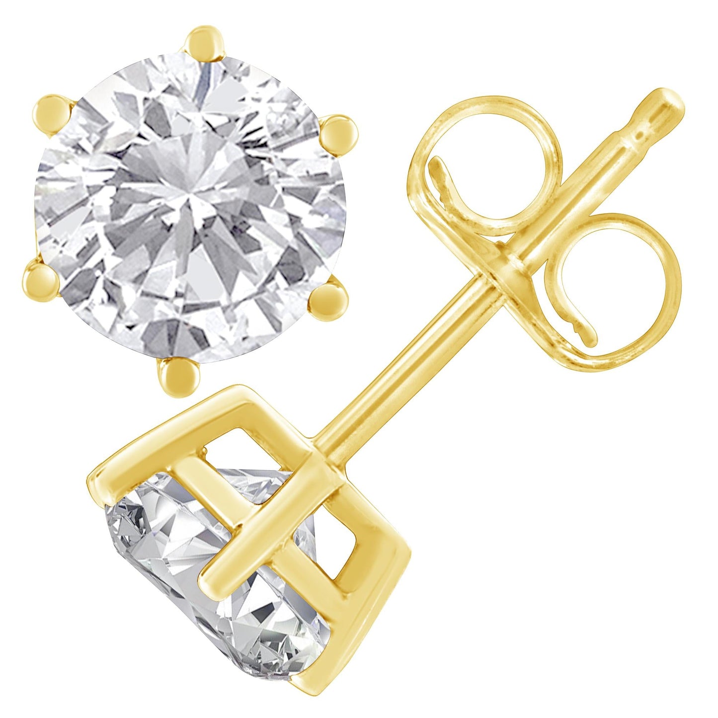 18K Yellow Gold 1-1/2 Cttw Round Brilliant-Cut Near Colorless Diamond Classic 6-Prong Stud Earrings (H-I Color, I1-I2 Clarity)-3
