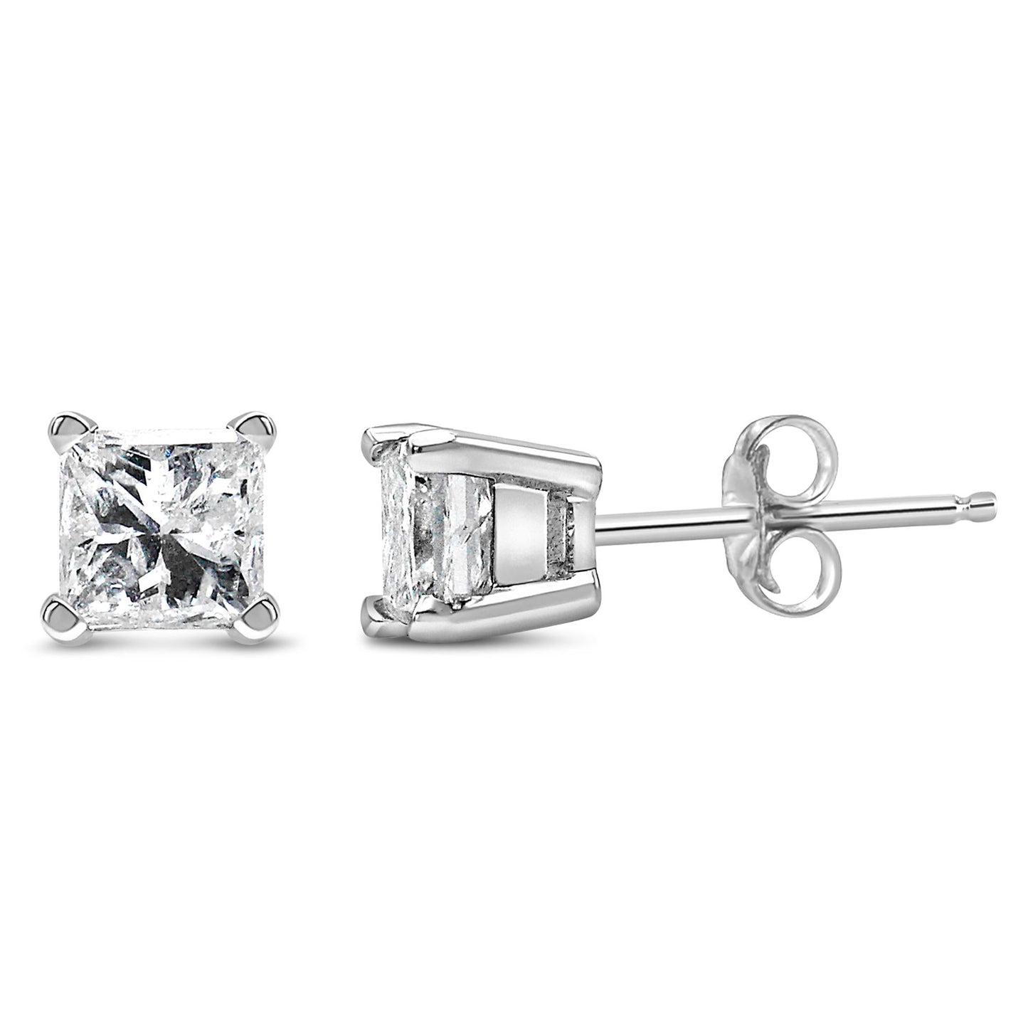 14K White Gold 1/10 Cttw Princess-cut Diamond Solitaire Stud Earrings (H-I Color, I1-I2 Clarity)-1