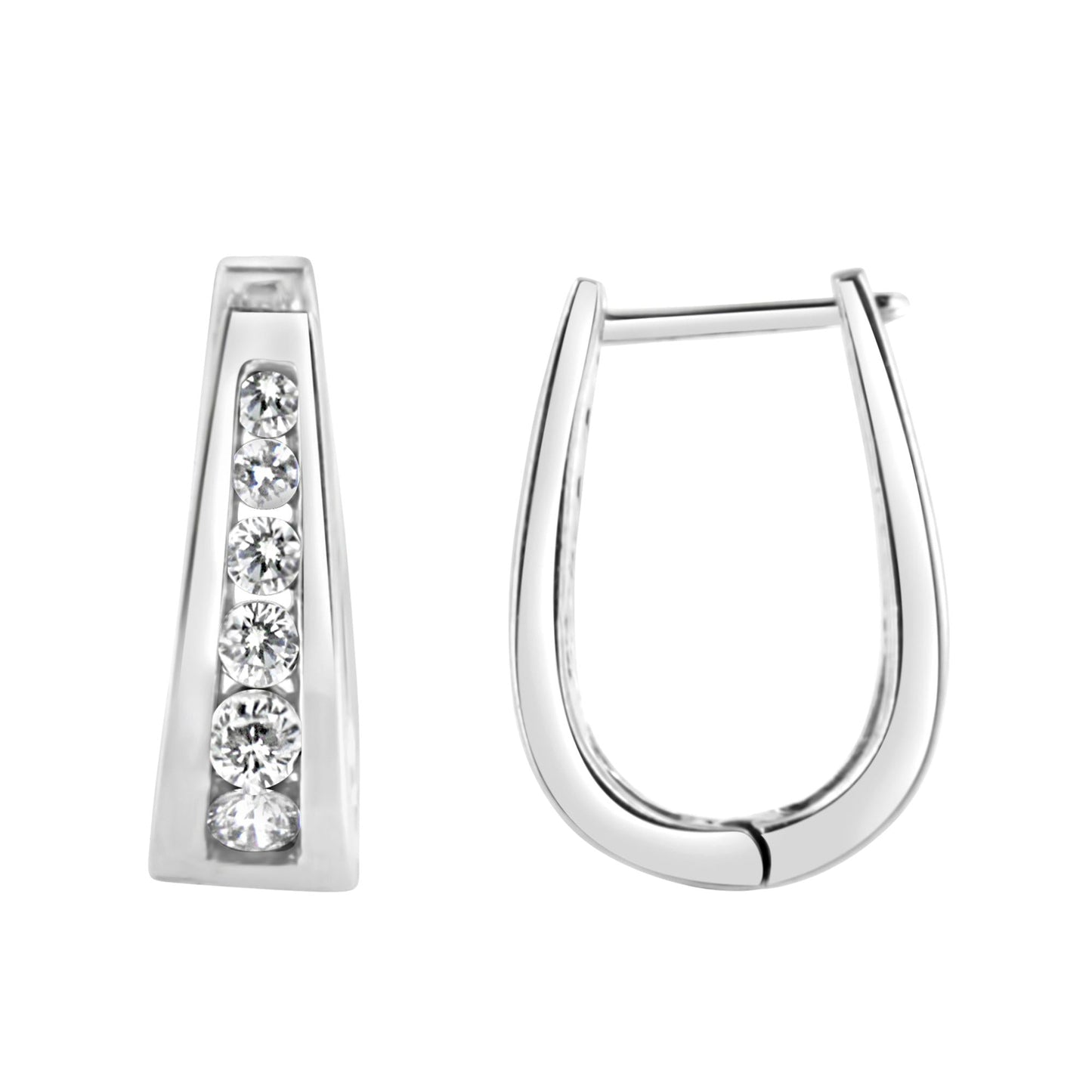 14k White Gold Channel-Set Brilliant Round-Cut Diamond Hoop Earrings (I-J Color, I2-I3 Clarity)-3