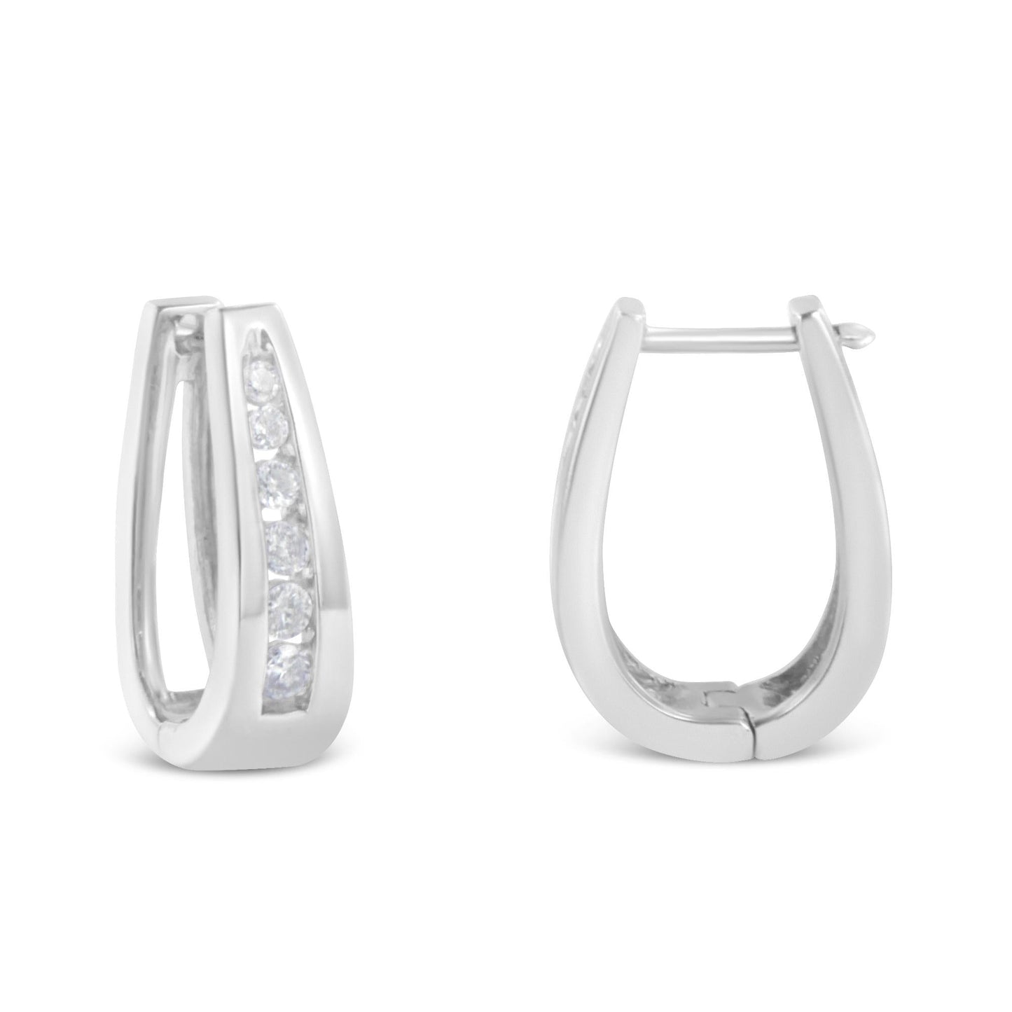 14k White Gold Channel-Set Brilliant Round-Cut Diamond Hoop Earrings (I-J Color, I2-I3 Clarity)-4