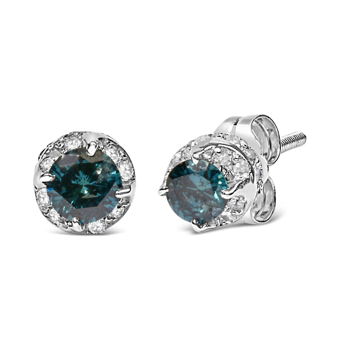 14K White Gold 1/2 cttw White and Treated Blue Round Diamond Earrings (I-J I2-I3)-1