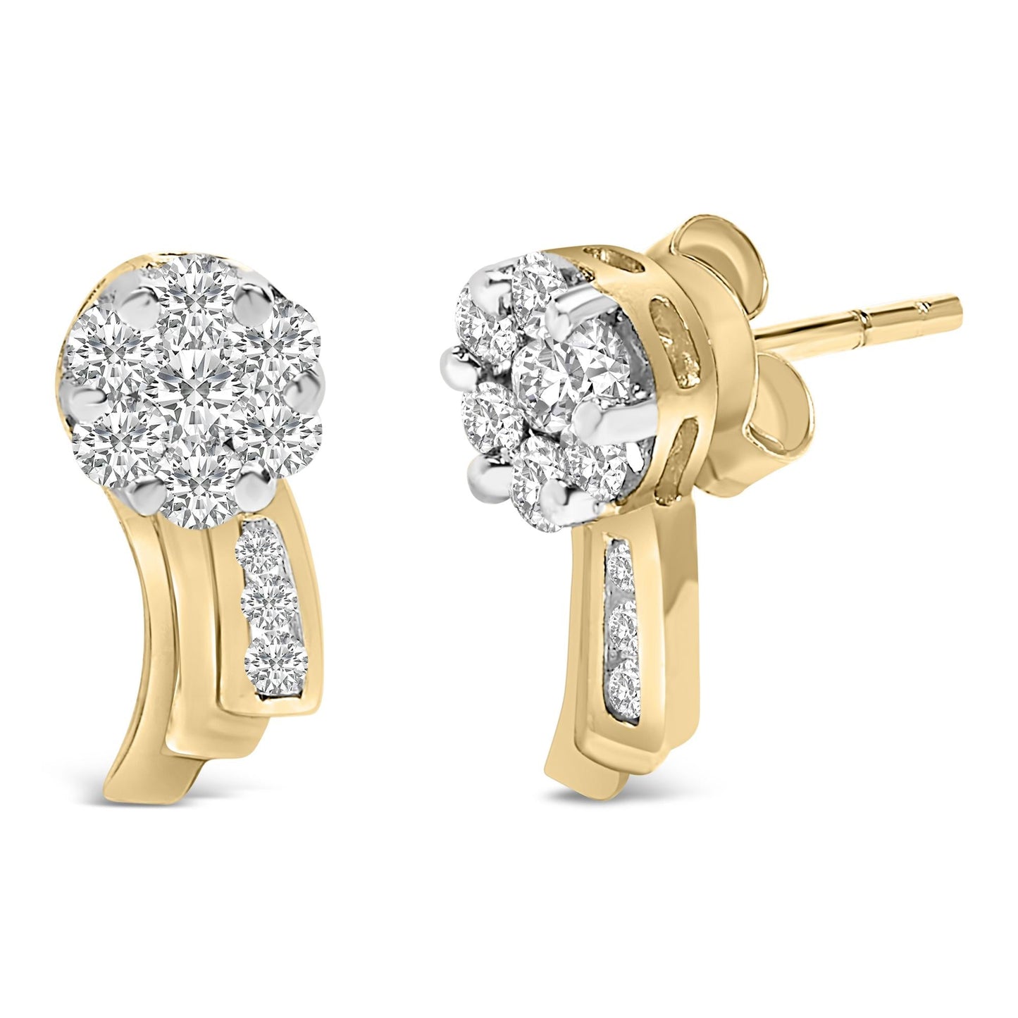 14K Yellow Gold 7/8 cttw Round Cut Diamond Earrings (I-J, SI1-SI2)-1
