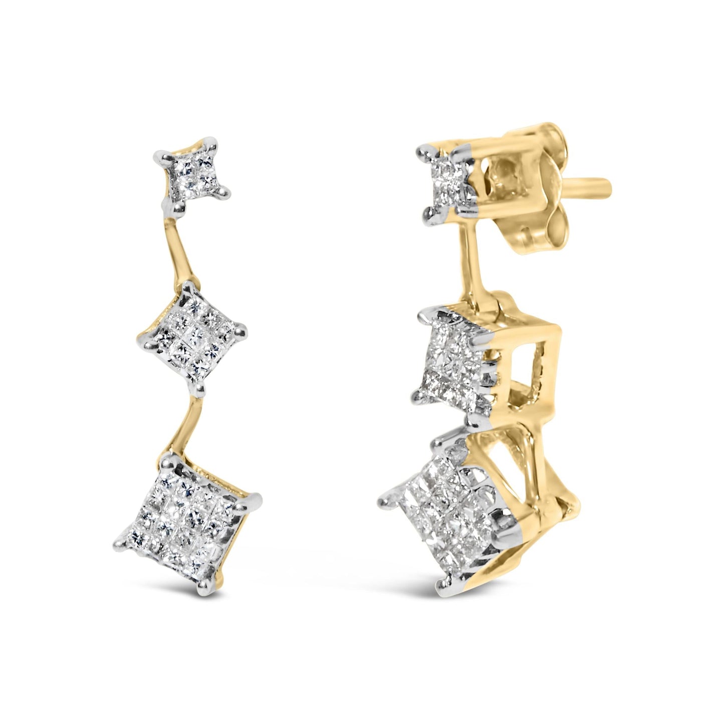 14K Yellow Gold 1 cttw Princess Cut Diamond Earrings (H-I, SI1-SI2)-1