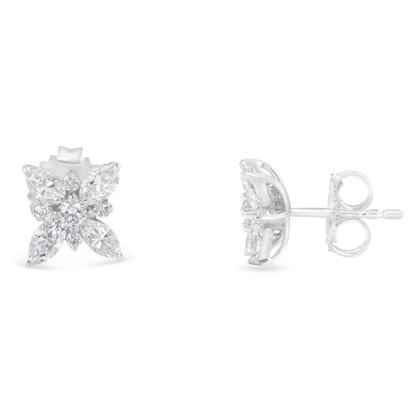 14K White Gold Marquise Diamond Flower Stud Earring (1.00 cttw, H-I Color, SI1-SI2 Clarity)-1