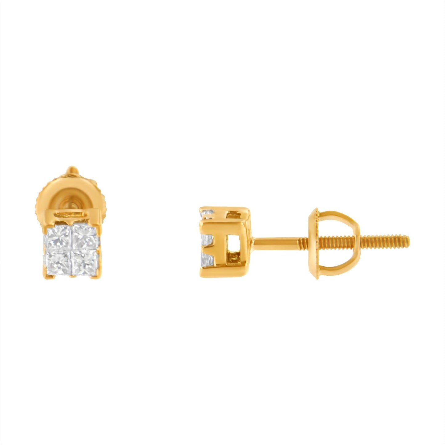 10KT Gold Princess Diamond Stud Earring (1/4 cttw, J-K Color, I1-I2 Clarity)-3