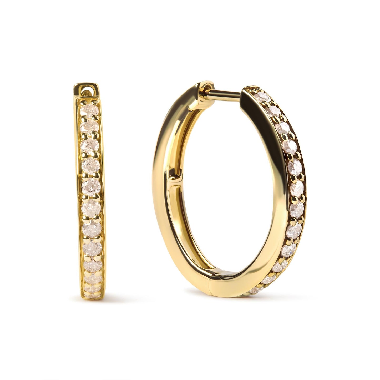 10K Yellow Gold 1/2 Cttw Round-Cut Diamond Hoop Earrings (I-J Color, I2-I3 Clarity)-1