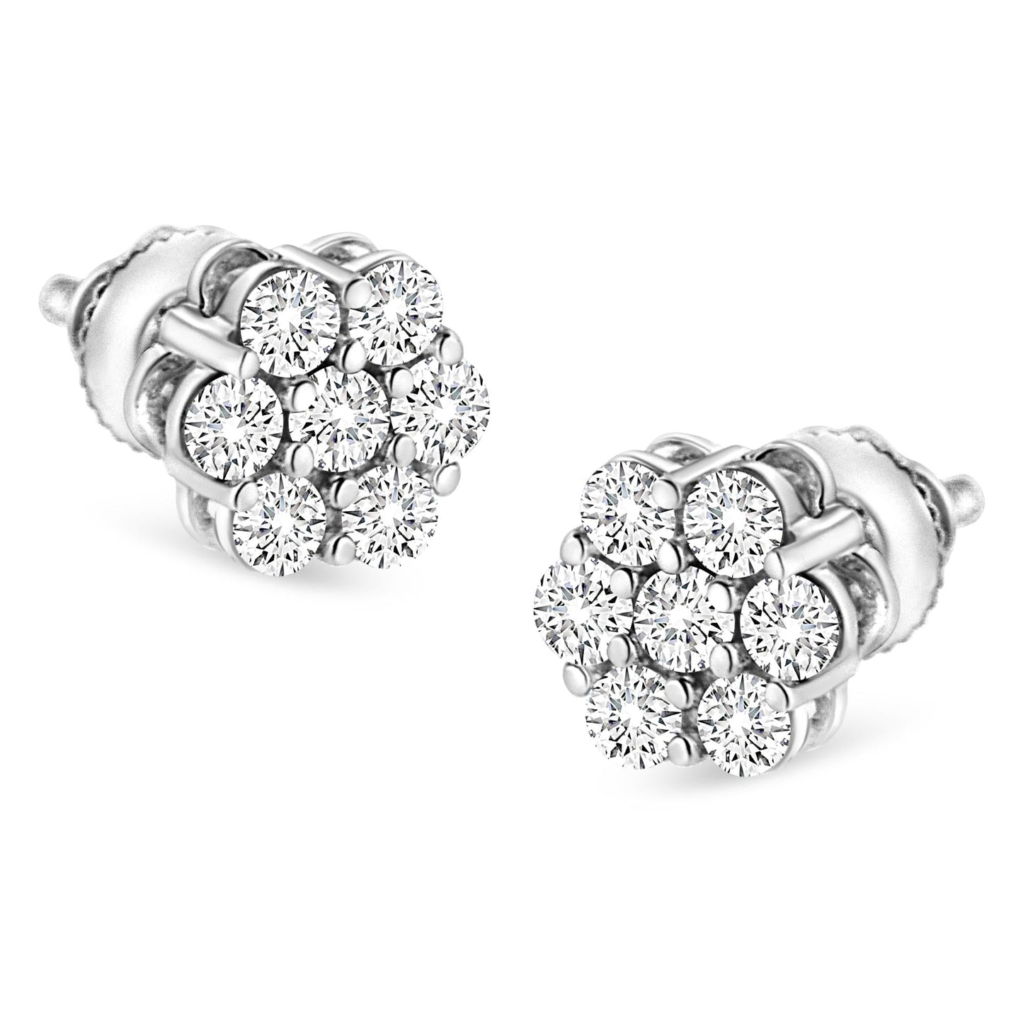 14K White Gold 1/2 cttw Round-Cut Diamond Floral Stud Earrings (I-J Color, SI2-I1 Clarity)-1