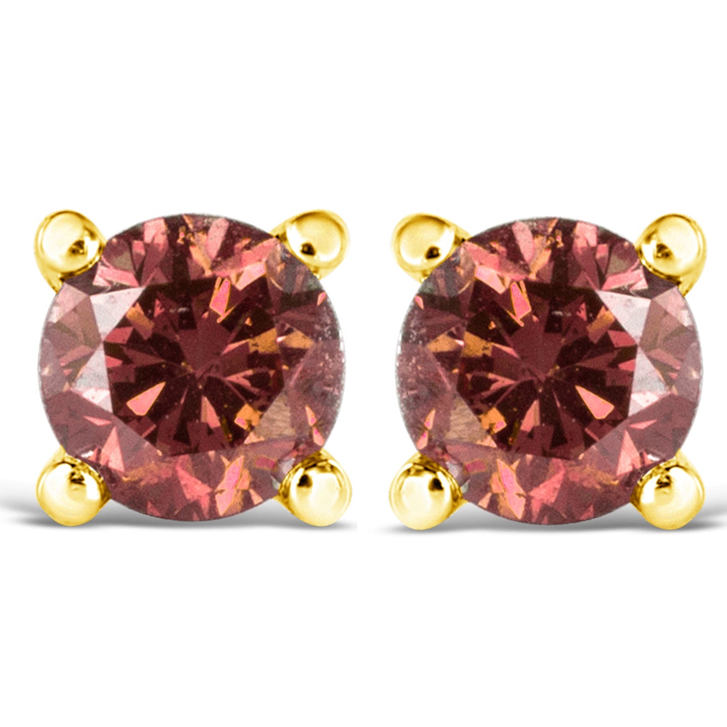 14K Yellow Gold 1.00 Cttw Round Brilliant Cut Lab Grown Pink Diamond 4-Prong Classic Solitaire Earrings (Pink Color, VVS2-VS1 Clarity)-1