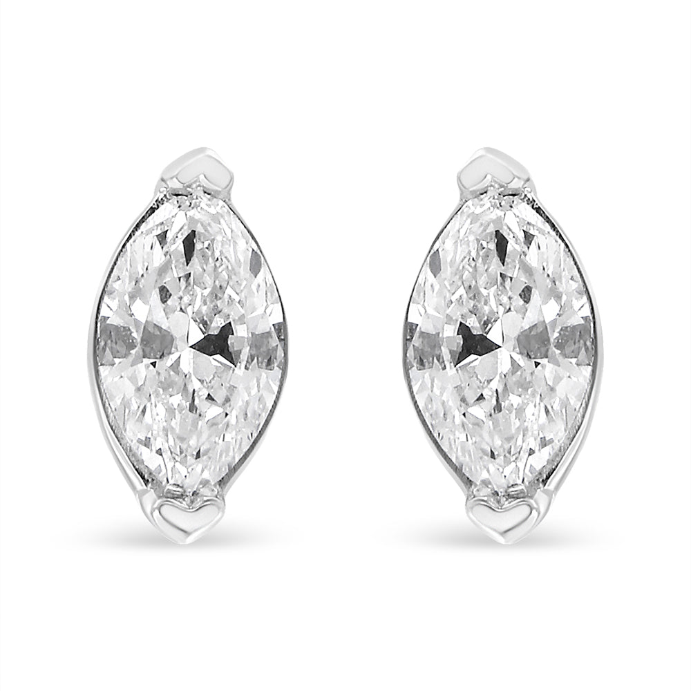 14K White Gold 4/5 Cttw Marquise Lab Grown Diamond Solitaire Stud Earrings-1