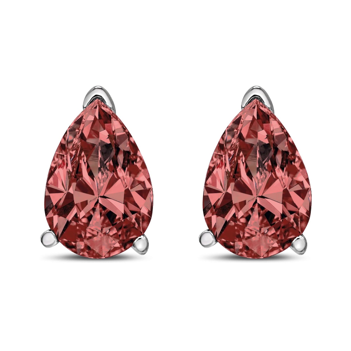 14K White Gold 1/2 Cttw Lab Grown Pink Pear Diamond 3 Prong Set Martini Solitaire Stud Earrings (Pink Color, VS2-SI1 Clarity)-1