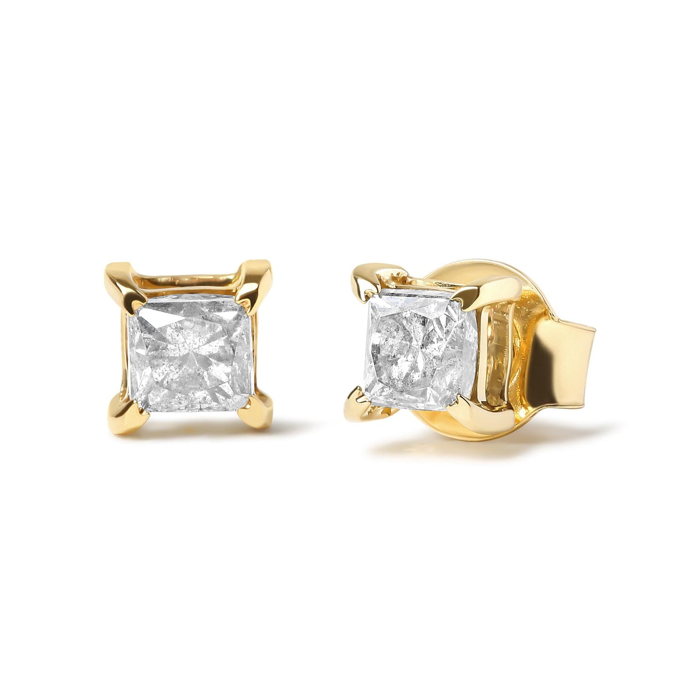 14K Yellow Gold 5/8 Cttw Princess Natural Brown Color Diamond 4-Prong Stud Earrings (Brown Color, SI2-I1 Clarity)-1