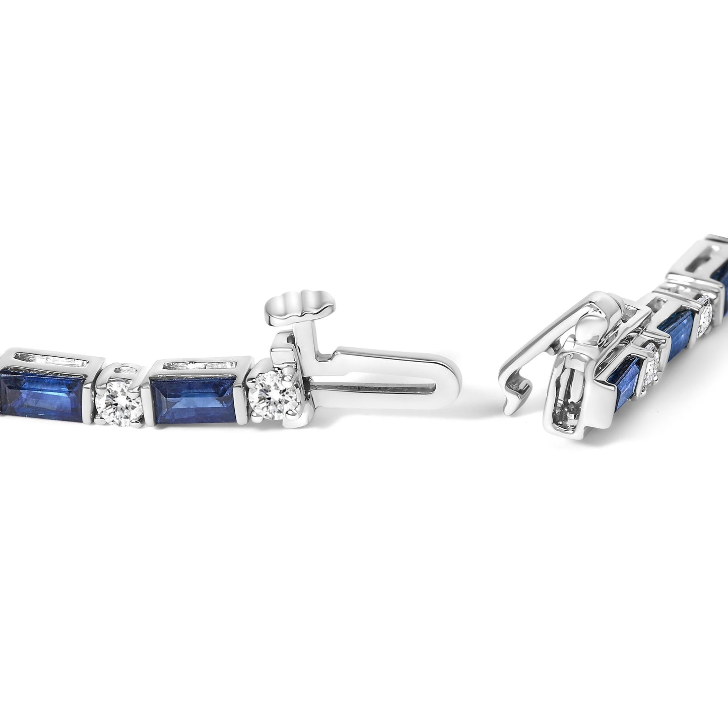 14K White Gold 1 1/10 Cttw Diamond and Blue Sapphire Alternating Link Tennis Bracelet (I-J Color, SI2-I1 Clarity) - 7" Inches-1