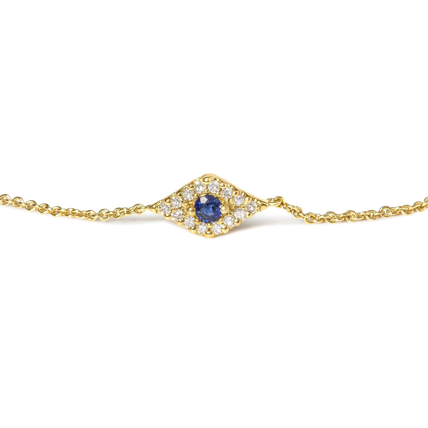 10K Yellow Gold Blue Sapphire and Diamond Accent Evil Eye Station Link Bracelet (H-I Color, I1-I2 Clarity) - Size 7"-1