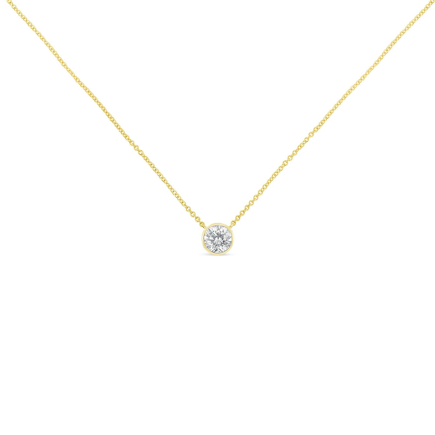 10K Yellow Gold 1/5 Carat Round Brilliant-Cut Diamond Modern Bezel-Set Solitaire 16"-18" Pendant Necklace (H-I Color, SI2-I1 Clarity)-1