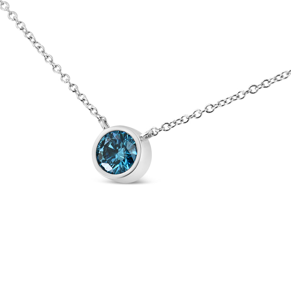 14K White Gold 1/2 Cttw Blue Lab Grown Diamond Modern Bezel-Set Solitaire 16"-18" Pendant Necklace (Blue Color, VS2-SI1 Clarity)-1
