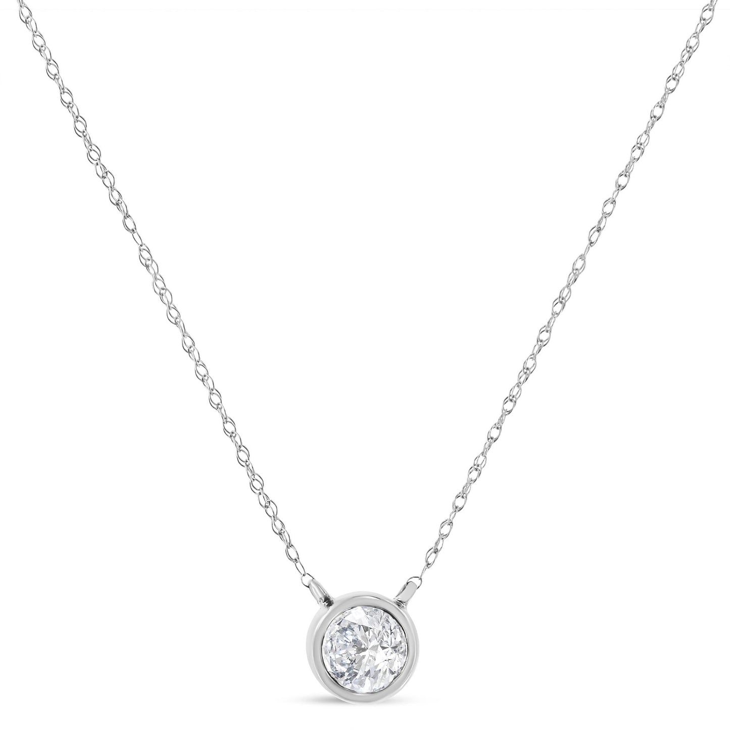 10K White Gold 1/5 Carat Round Brilliant-Cut Diamond Modern Bezel-Set Solitaire 16"-18" Pendant Necklace (H-I Color, SI2-I1 Clarity)-1