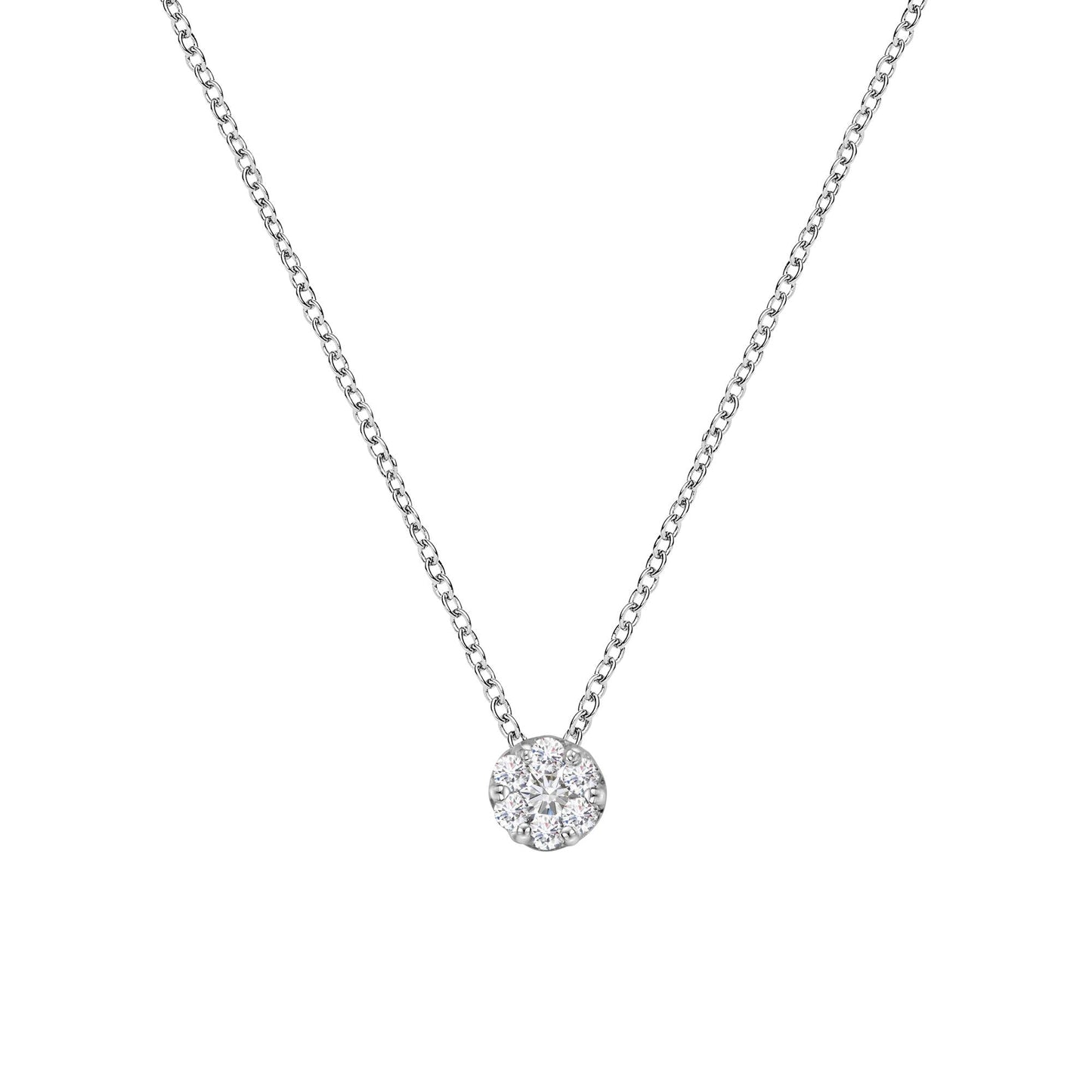 14K White Gold 1/4 Cttw Shared Prong Set Round-Ct Diamond 7 Stone Floral Cluster 18" Pendant Necklace (H-I Color, SI2-I1 Clarity)-1