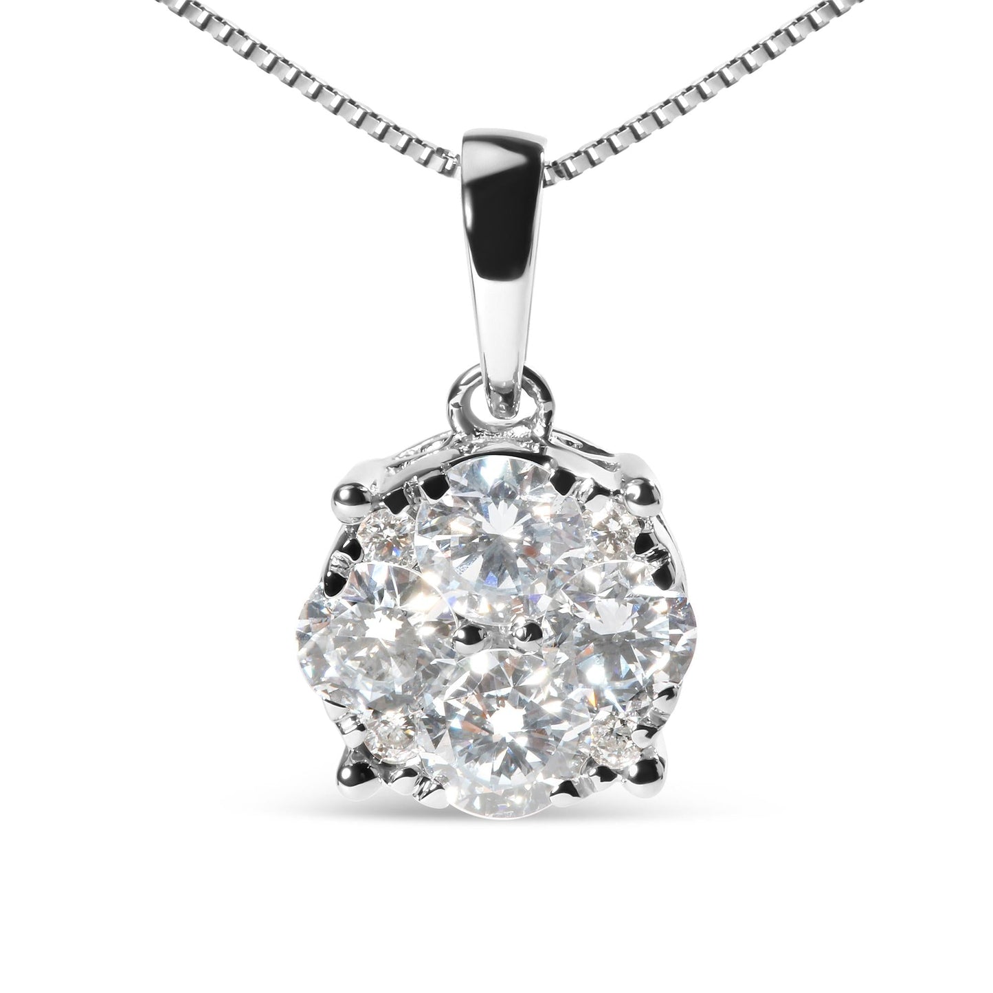 14k White 1.00 Cttw Lab Grown Diamond Cluster Pendant 18" Necklace (G-H Color, VS1-VS2 Clarity)-1