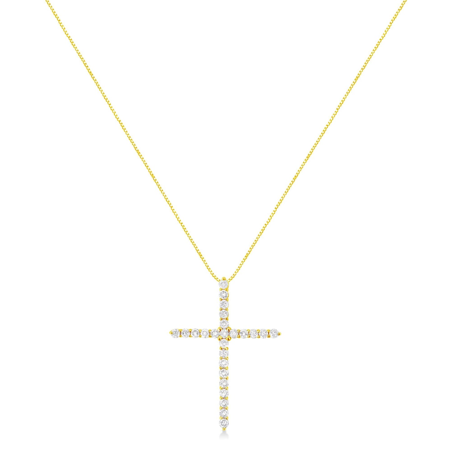 10K Yellow Gold Plated .925 Sterling Silver 2.0 Cttw Round Cut Diamond Cross Pendant Necklace (J-K Color, I1-I2 Clarity) 18"-1
