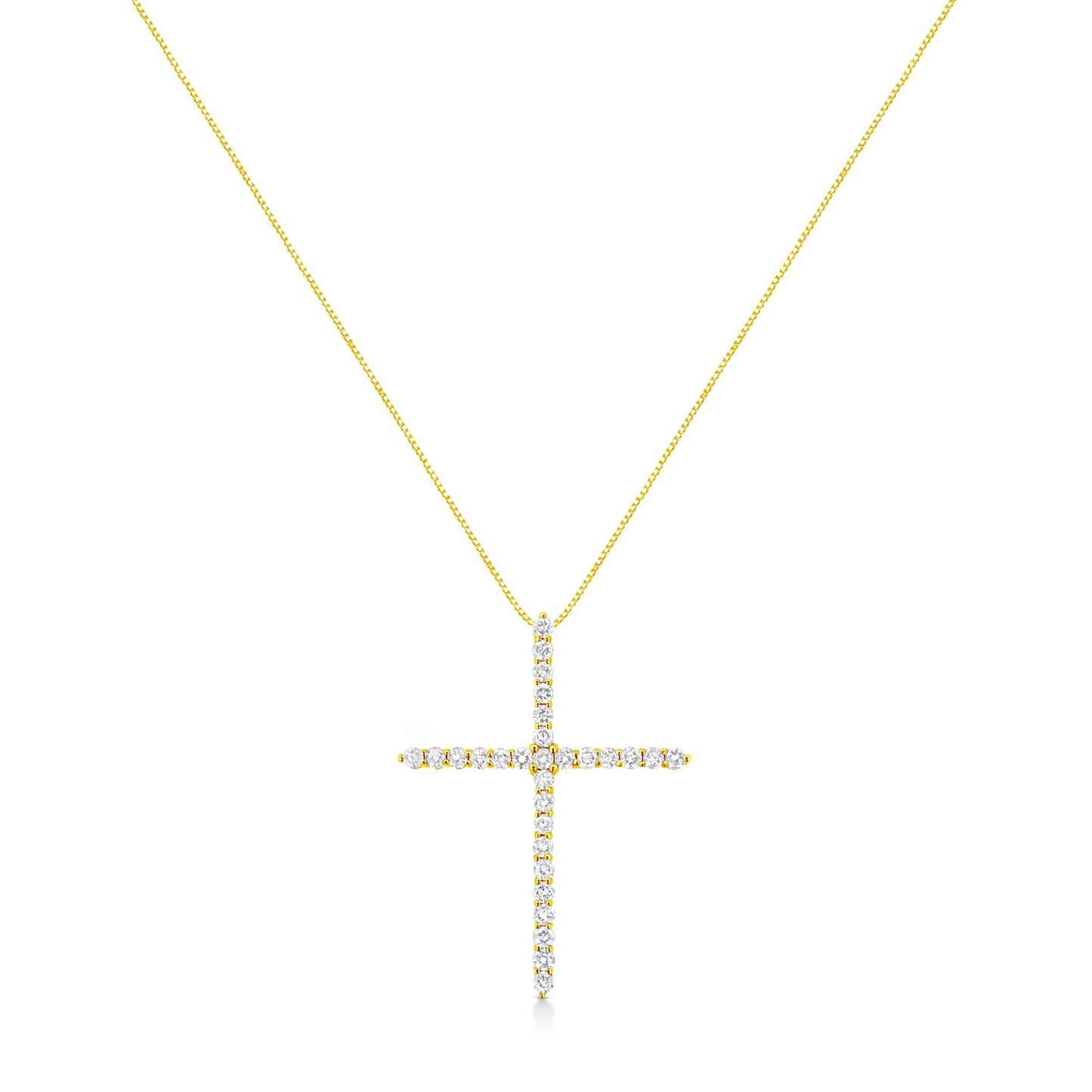 10K Yellow Gold Plated .925 Sterling Silver 3.0 Cttw Prong-Set Round Brilliant Cut Diamond Cross 18" Pendant Necklace (J-K Color, I1-I2 Clarity)-1