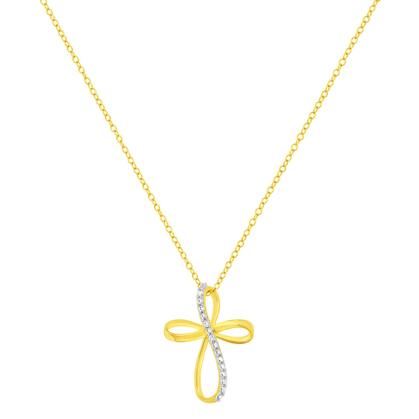 .925 Sterling Silver Diamond Accent Cross Ribbon 18" Pendant Necklace (I-J Color, I2-I3 Clarity)-3