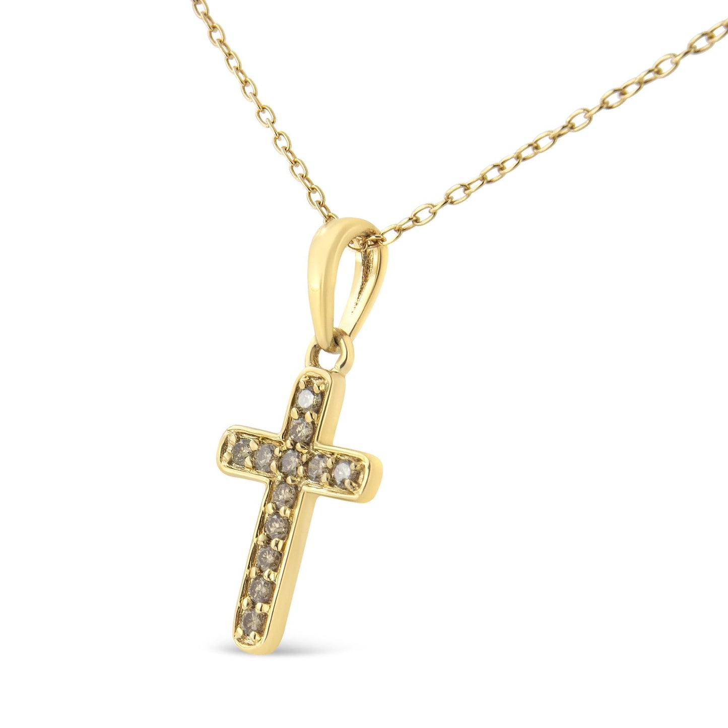 10K Yellow Gold Flashed .925 Sterling Silver 1/4 Cttw Champagne Diamond Cross Pendant Necklace (K-L Color, I1-I2 Clarity) - 18"-1