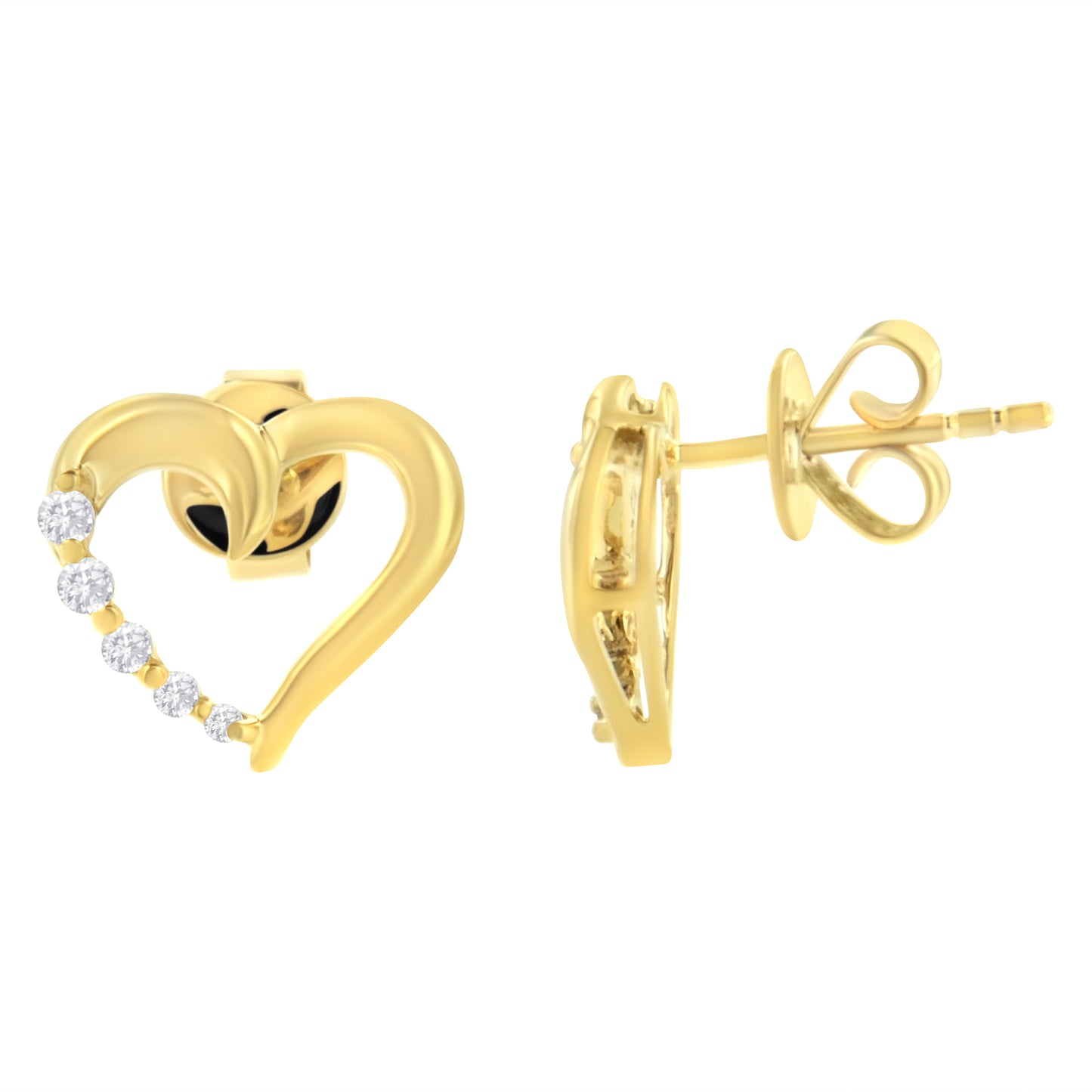 14KT Yellow Gold 1/8 cttw Diamond Journey Heart Earrings (K-L, I1-I2)-1
