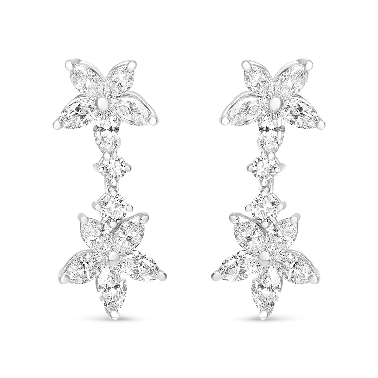 18k White Gold 6.0 Cttw Marquise Diamond Floral Dangle Drop Earrings (E-F Color, VS1-VS2 Clarity)-1