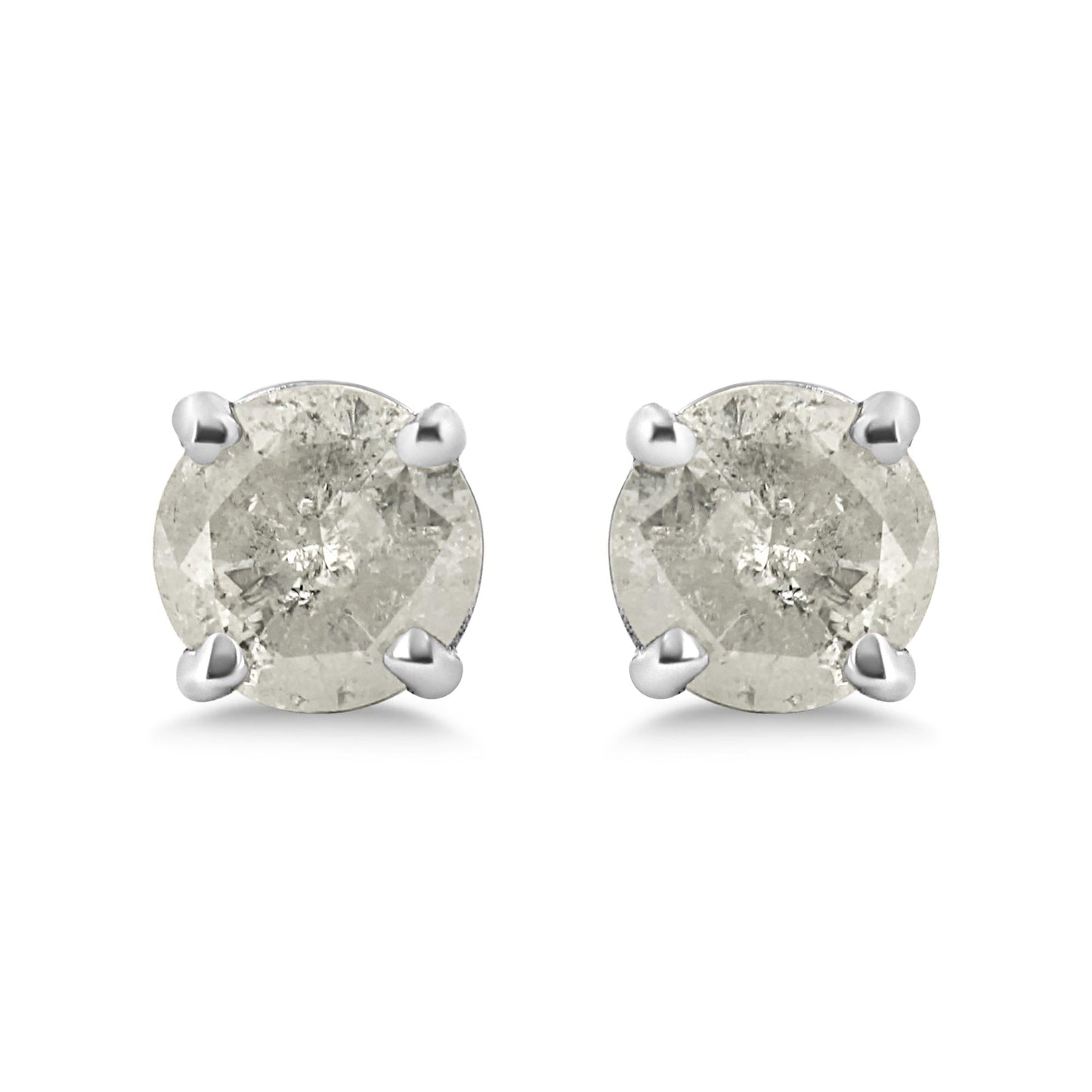 .925 Sterling Silver 4-Prong Round-cut "Salt and Pepper" Diamond Classic Stud Earrings (I-J Color, I3 Clarity)-2