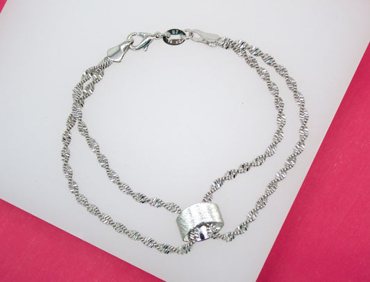 18K Rhodium Filled Designed Double Twisted Herringbone Bracelet-0