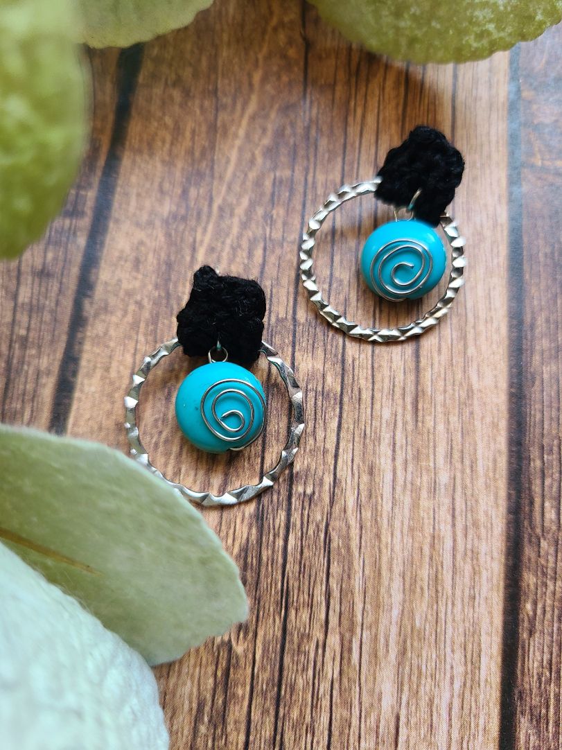 Black and Turquoise Post Earrings-3