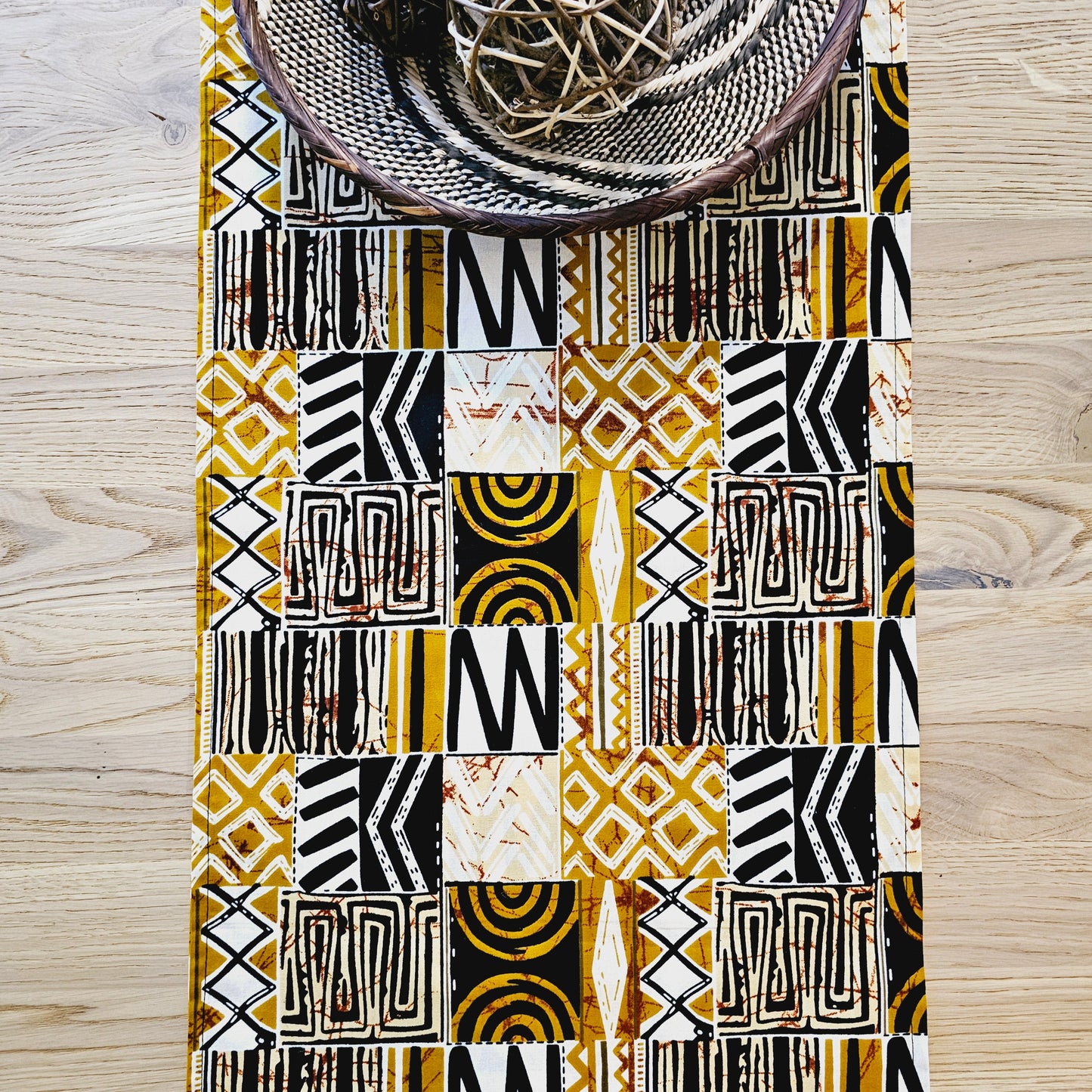 Handmade Table Runner 160x35cm | 180x35 | 200x35cm | African Print "Mudcloth" Bogolan Inspired Print Made from 100% African Print Fabric-2