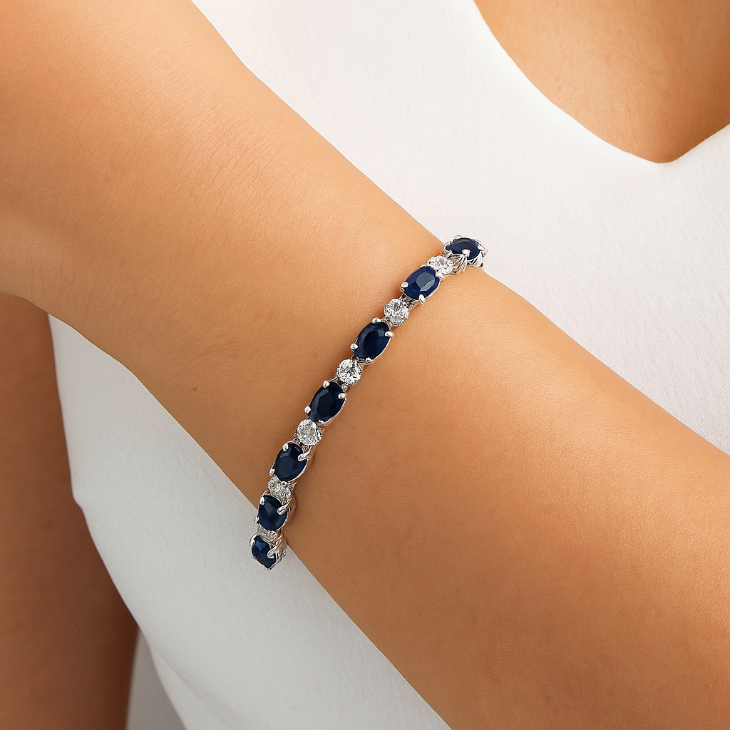 Blue Sapphire Tennis Bracelet – 925 Sterling Silver-1
